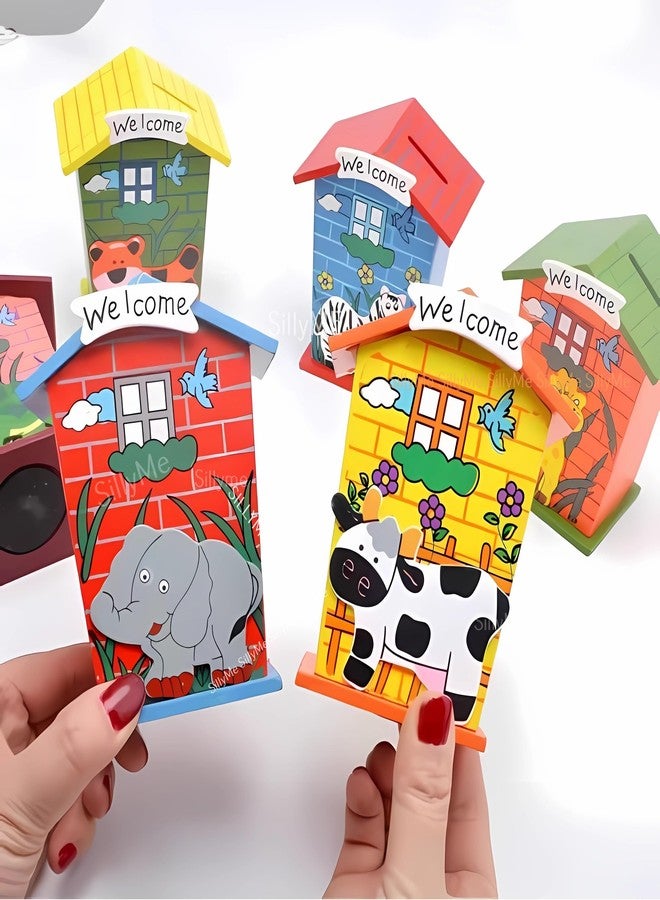 Sillyme 6pcs Wooden Piggy Banks - Return Gifts Birthday Party for Kids, Colourful Animal Hut Shaped Coin Banks - Return Gift for Kids Birthday Age 6-10 6-12 - Image 2